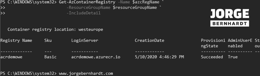 Get-AzContainerRegistry