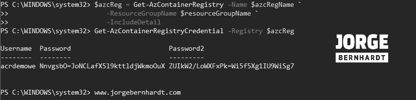 Get-AzContainerRegistryCredential