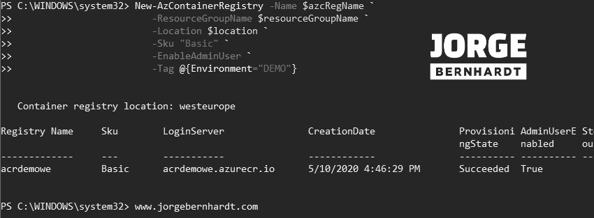 New-AzContainerRegistry