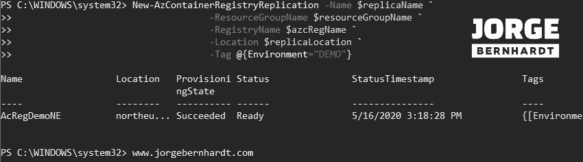 New-AzContainerRegistryReplication