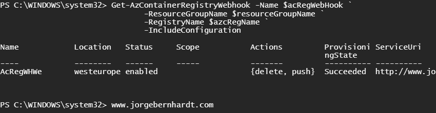 Get-AzContainerRegistryWebhook