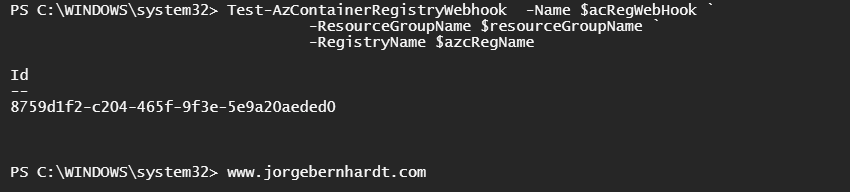 Test-AzContainerRegistryWebhook