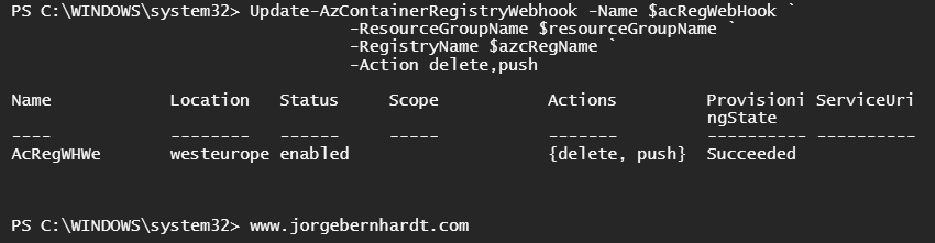 Update-AzContainerRegistryWebhook