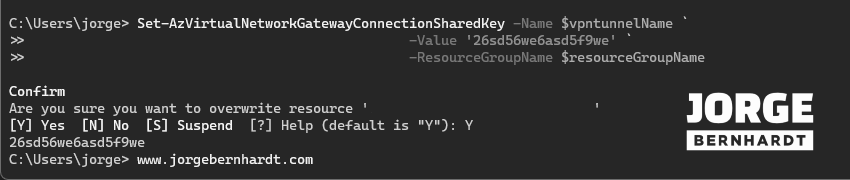 Set-AzVirtualNetworkGatewayConnectionSharedKey