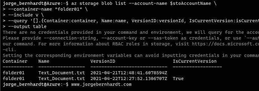 Azure Blob storage versioning