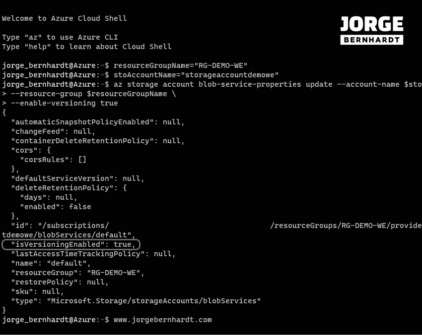 Blob storage versioning