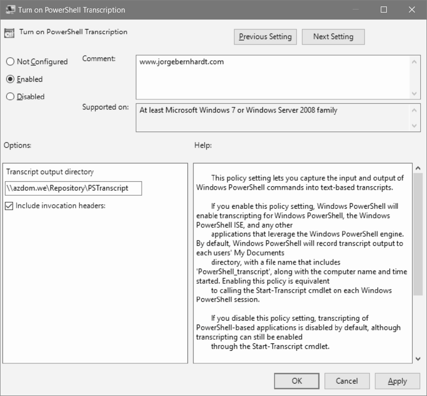 TurnOnPowershellTranscript.GPO