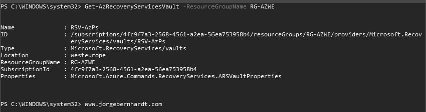 Get-AzRecoveryServicesVault