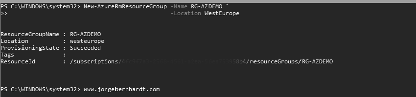 New-AzureRmResourceGroup