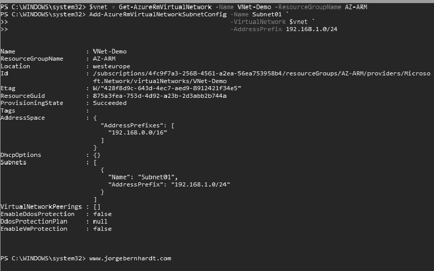 Add-AzureRmVirtualNetworkSubnetConfig