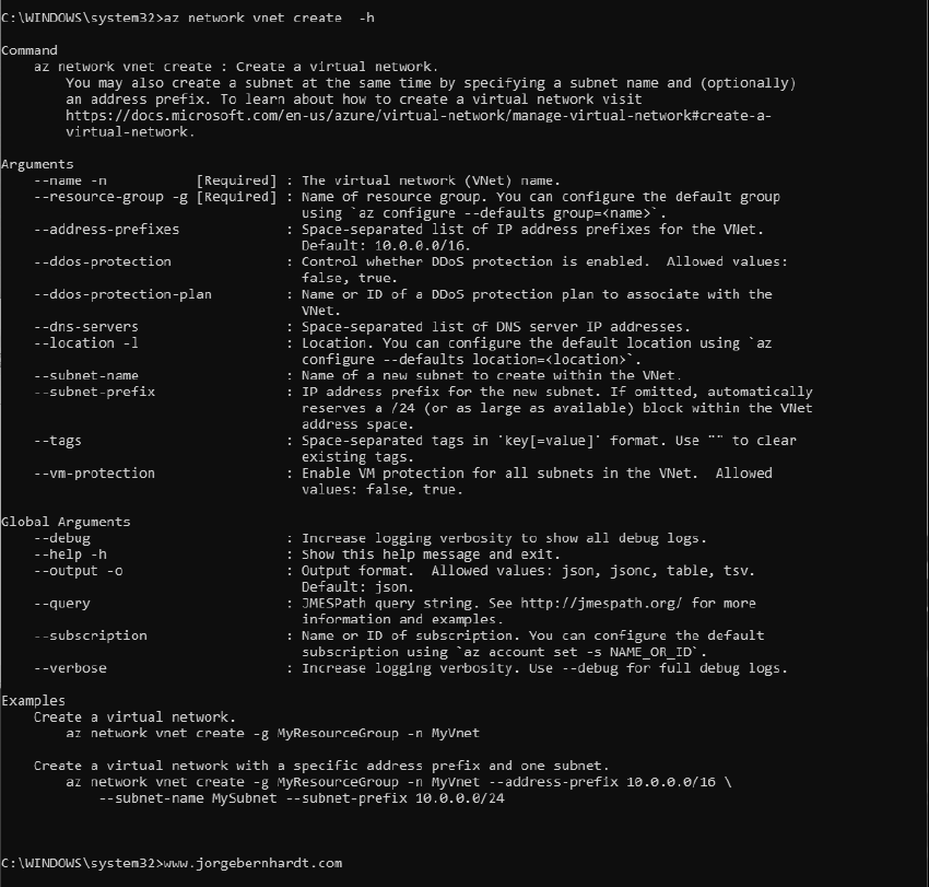 az network vnet create
