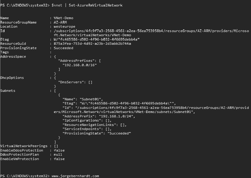 set-azurermvirtualnetwork