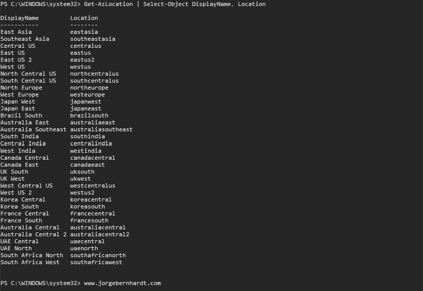 get-azlocation