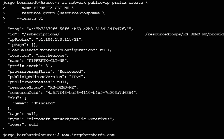 Azure CLI Public Prefix