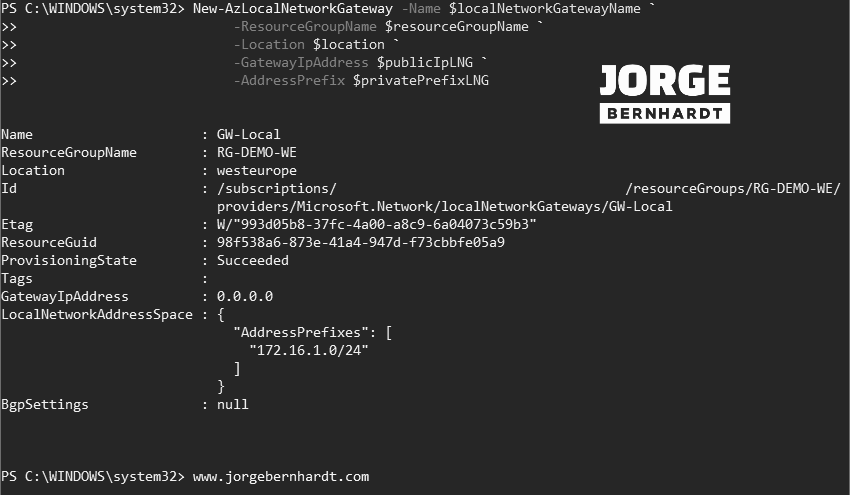New-AzLocalNetworkGateway