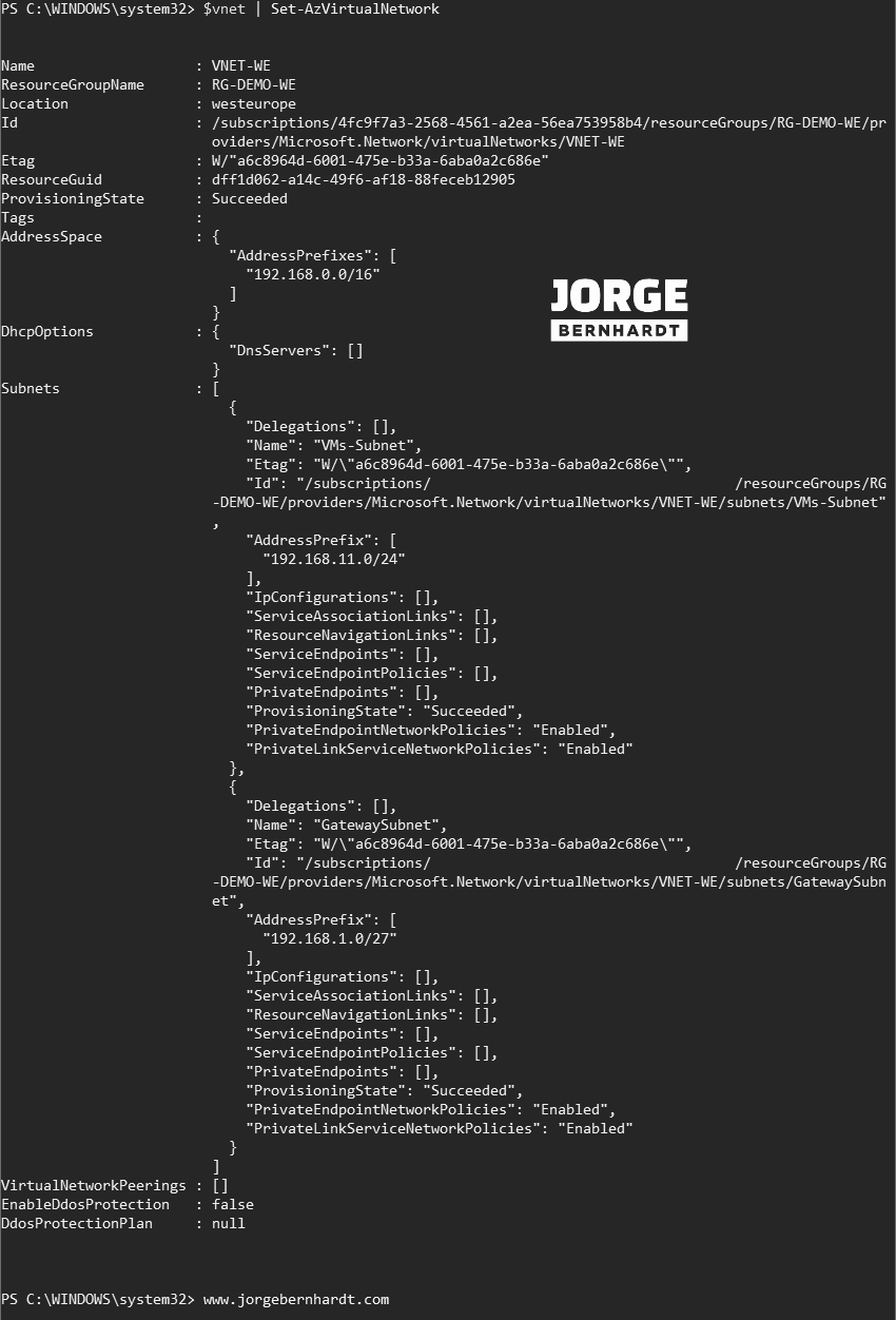 Set-AzVirtualNetwork