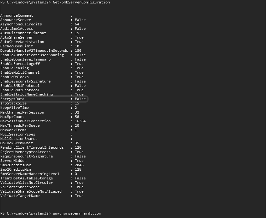 Get-SmbServerConfiguration