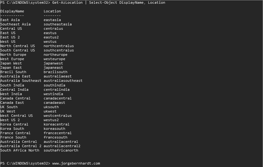 Get-AzLocation