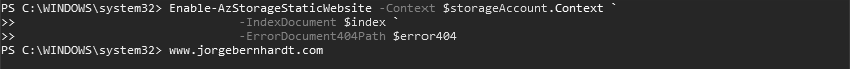 Enable-AzStorageStaticWebsite