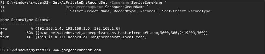 Get-AzPrivateDnsRecordSet