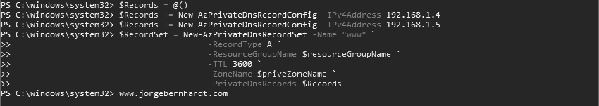 New-AzPrivateDnsRecordConfig