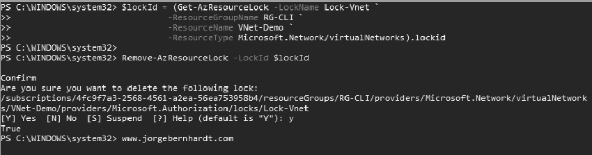 Remove-AzResourceLock