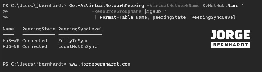 Get-AzVirtualNetworkPeering