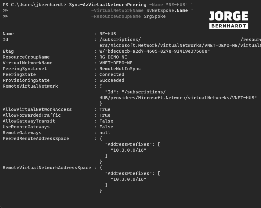 Sync-AzVirtualNetworkPeering