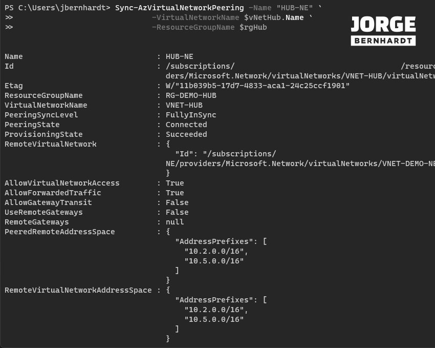 Sync-AzVirtualNetworkPeering