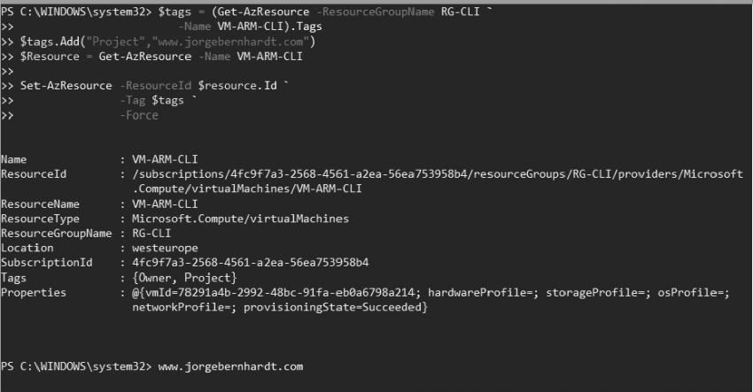 Tags Azure PowerShell